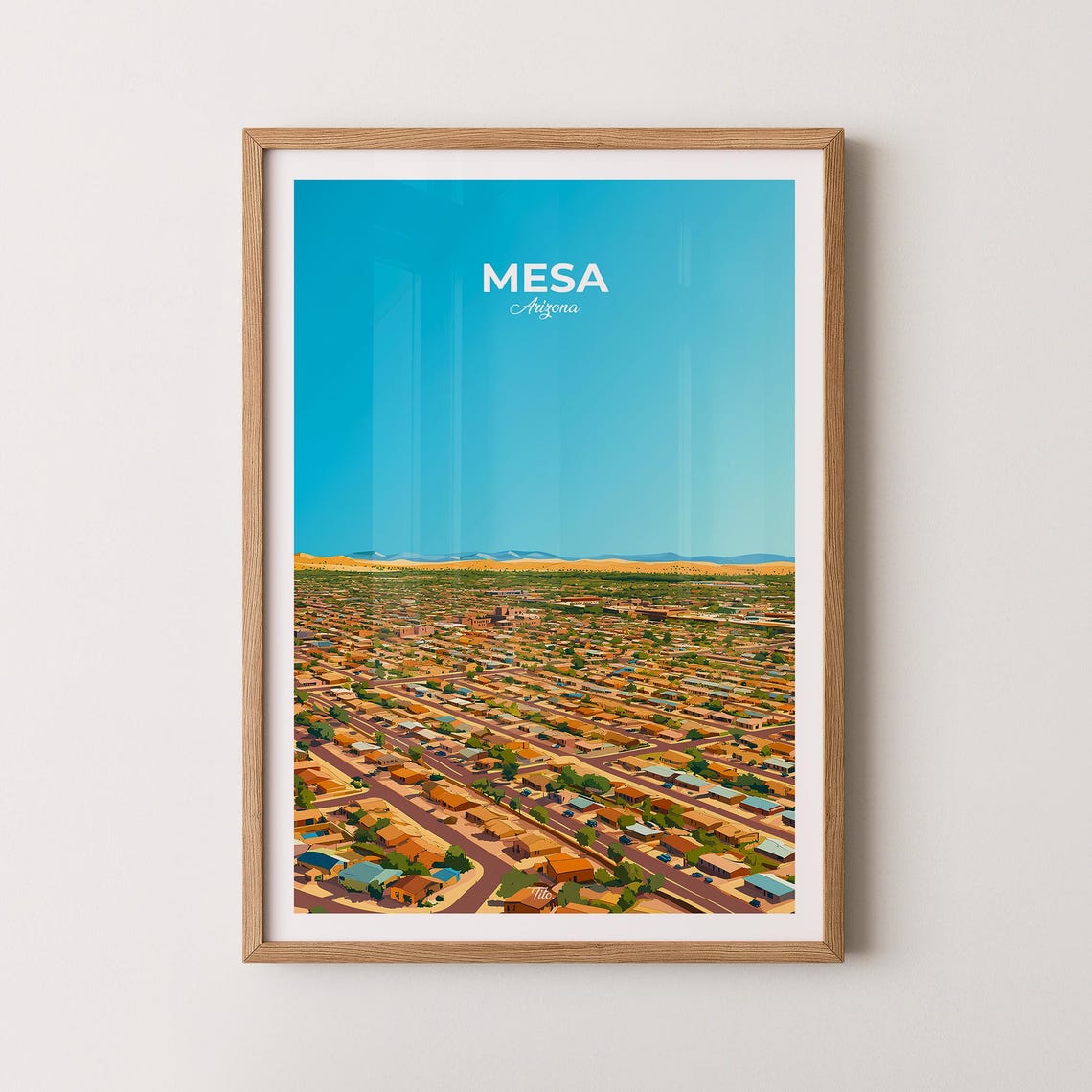 Mesa Arizona Aerial Desert City Suburban Grid Skyline Travel Poster