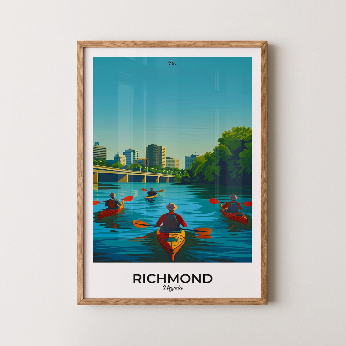 Richmond Virginia Kayak Poster River Paddlers Cityscape Scene