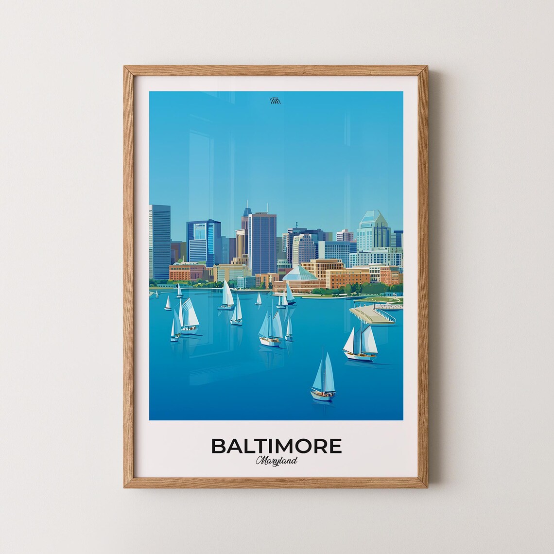 Baltimore Maryland Inner Harbor Sailboats Skyline Travel Poster