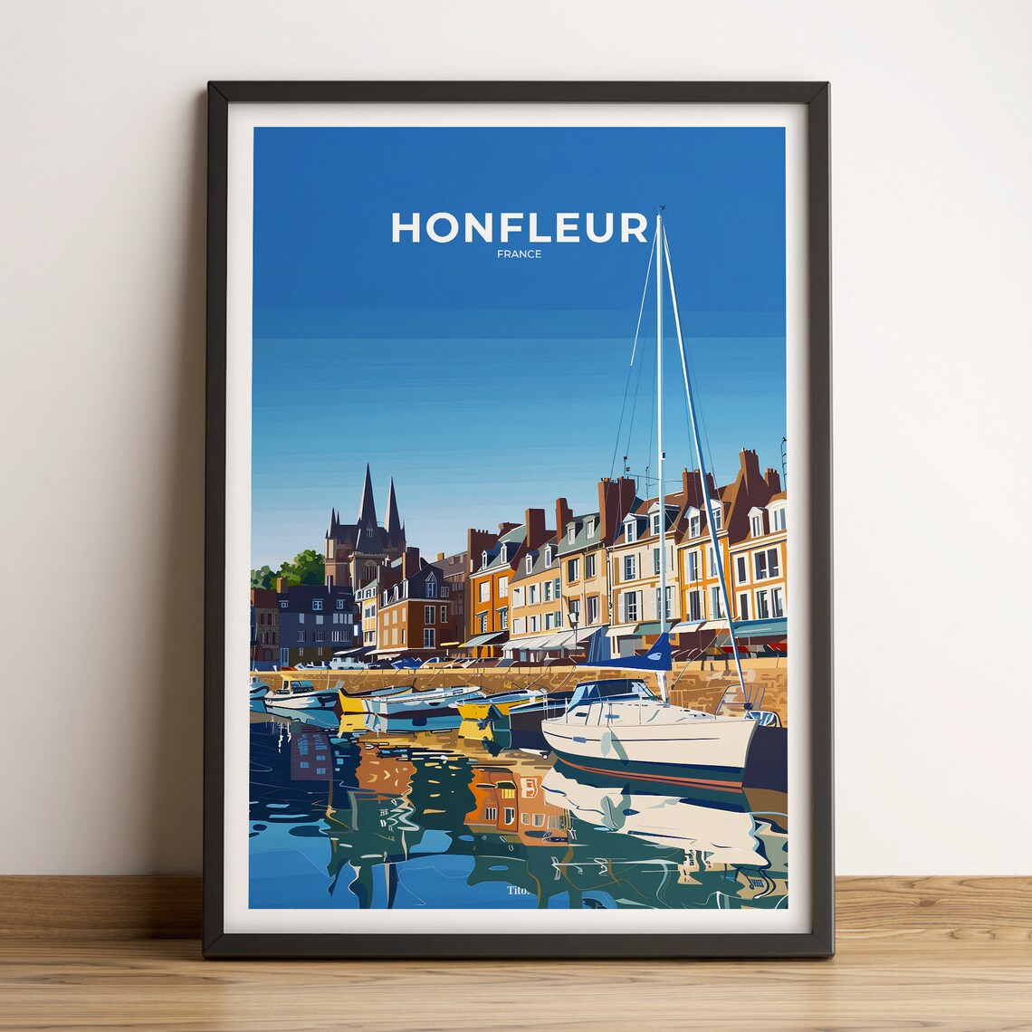 Honfleur France Harbor Boats Historic Quay Scenic Travel Poster