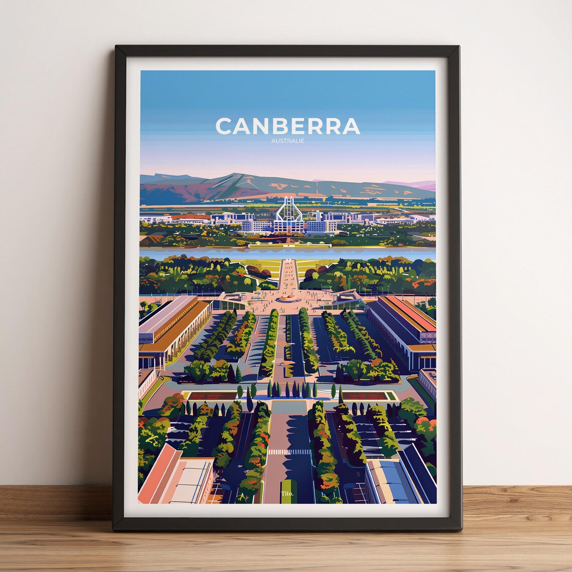 Canberra Australia Parliament House Vintage Cityscape Travel Poster