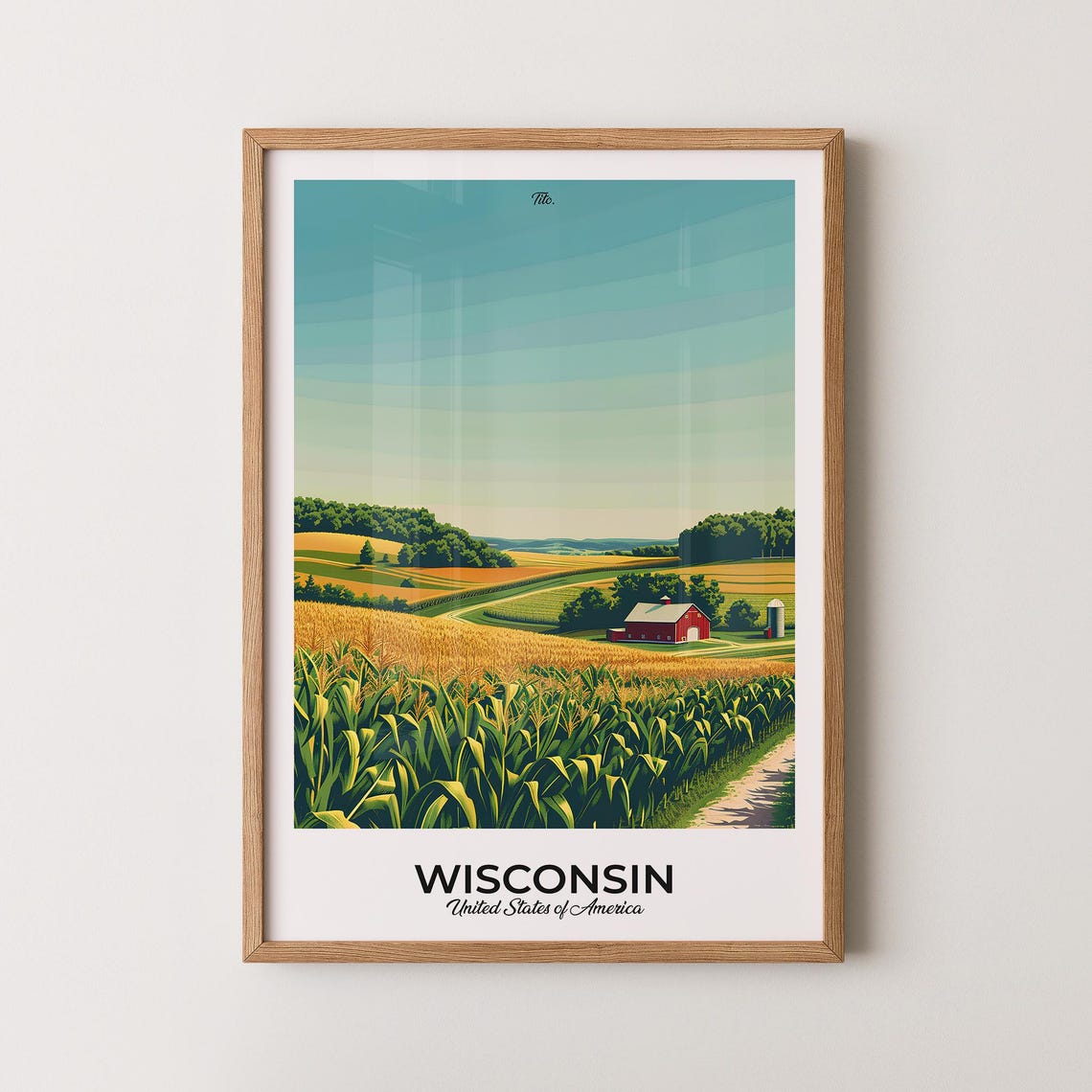 Wisconsin Summer Cornfield Red Barn Harvest Field Travel Poster