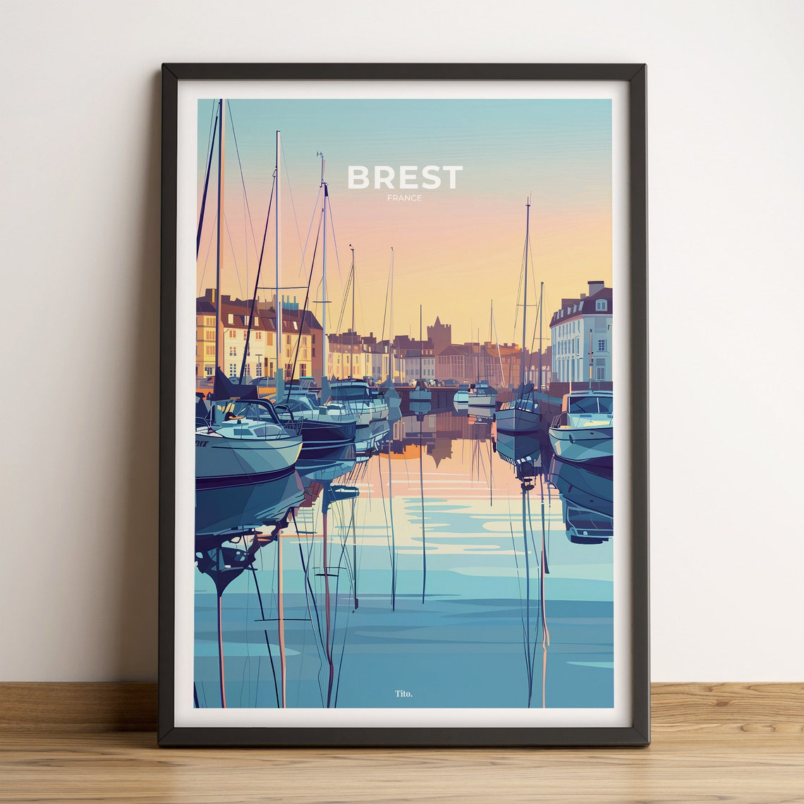 Brest France Harbor Masts Morning Water Reflection Travel Poster