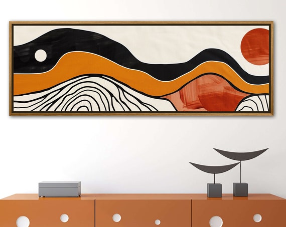 Vivid Rhythms Abstract Waves In Earth Tones Wall Art Panoramic Geometric Art For Mid Century Inspired Spaces