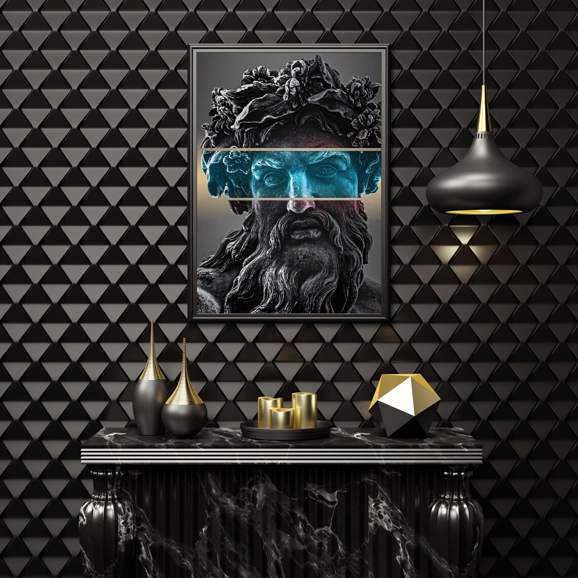 Ancient God Surreal Split Face Statue, Mythology Art Print - Image 6