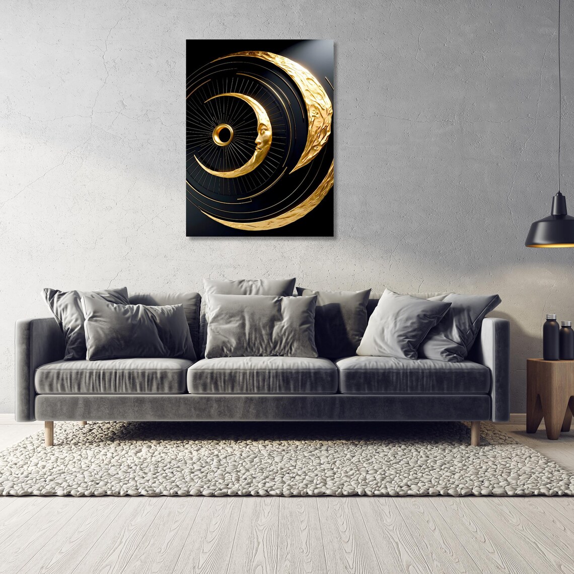 Gold Moon Face Art, Celestial Wall Decor - Image 5