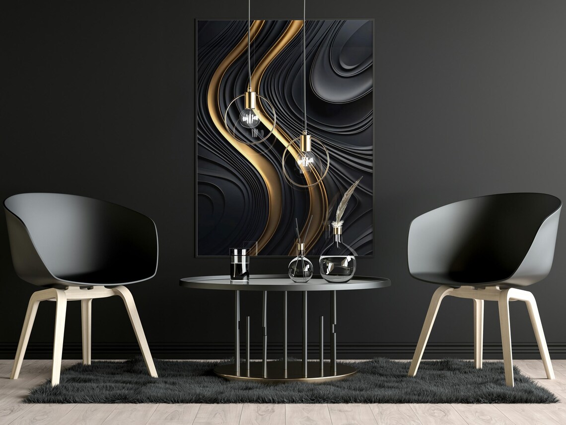 Luxury Black And Gold Abstract, Modern Artwork - Image 5
