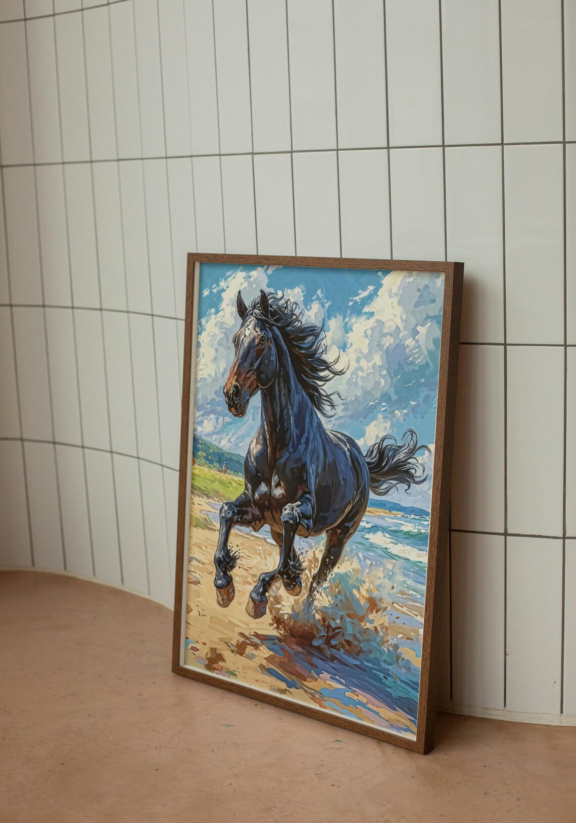 Black Stallion Running On Beach, Horse Art Print - Image 3