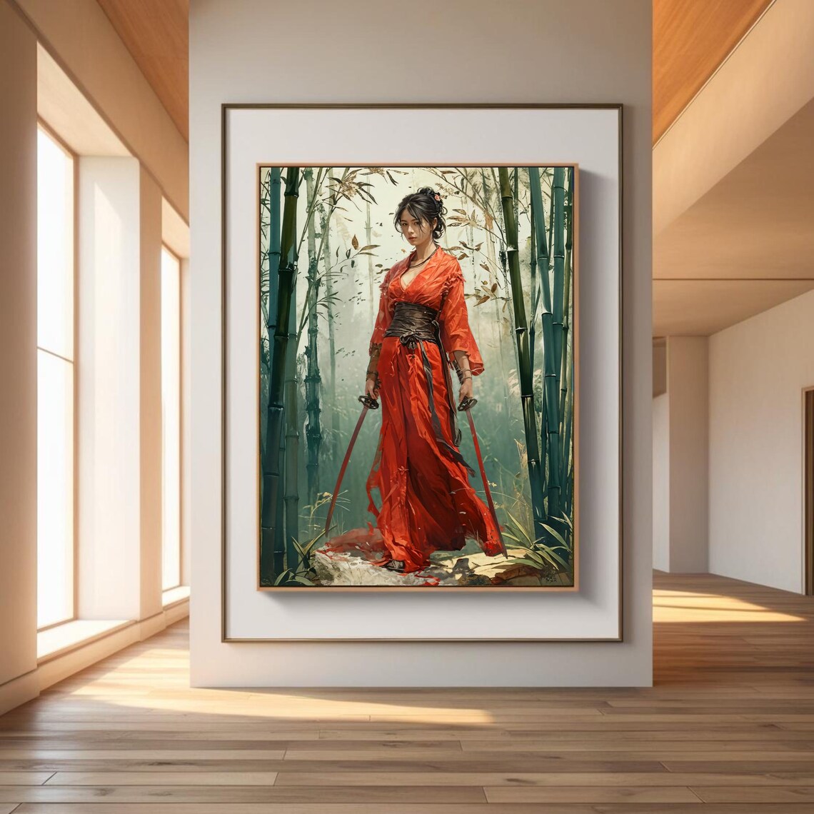 Samurai Warrior Woman In Red Kimono, Japanese Style - Image 3