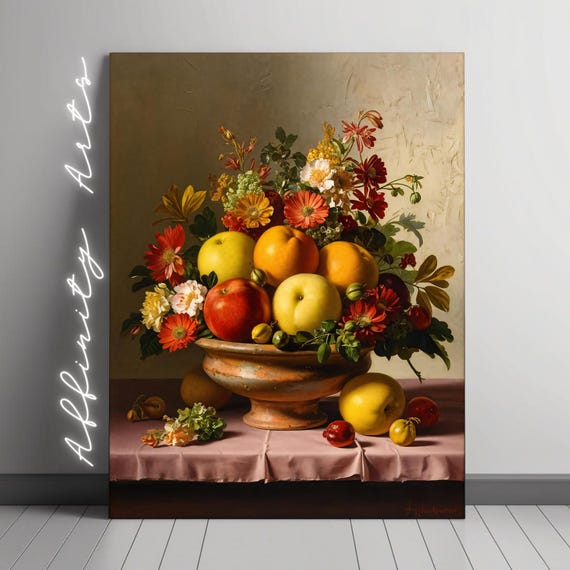 Elegant Still Life, Vintage Fruit Floral Art Print