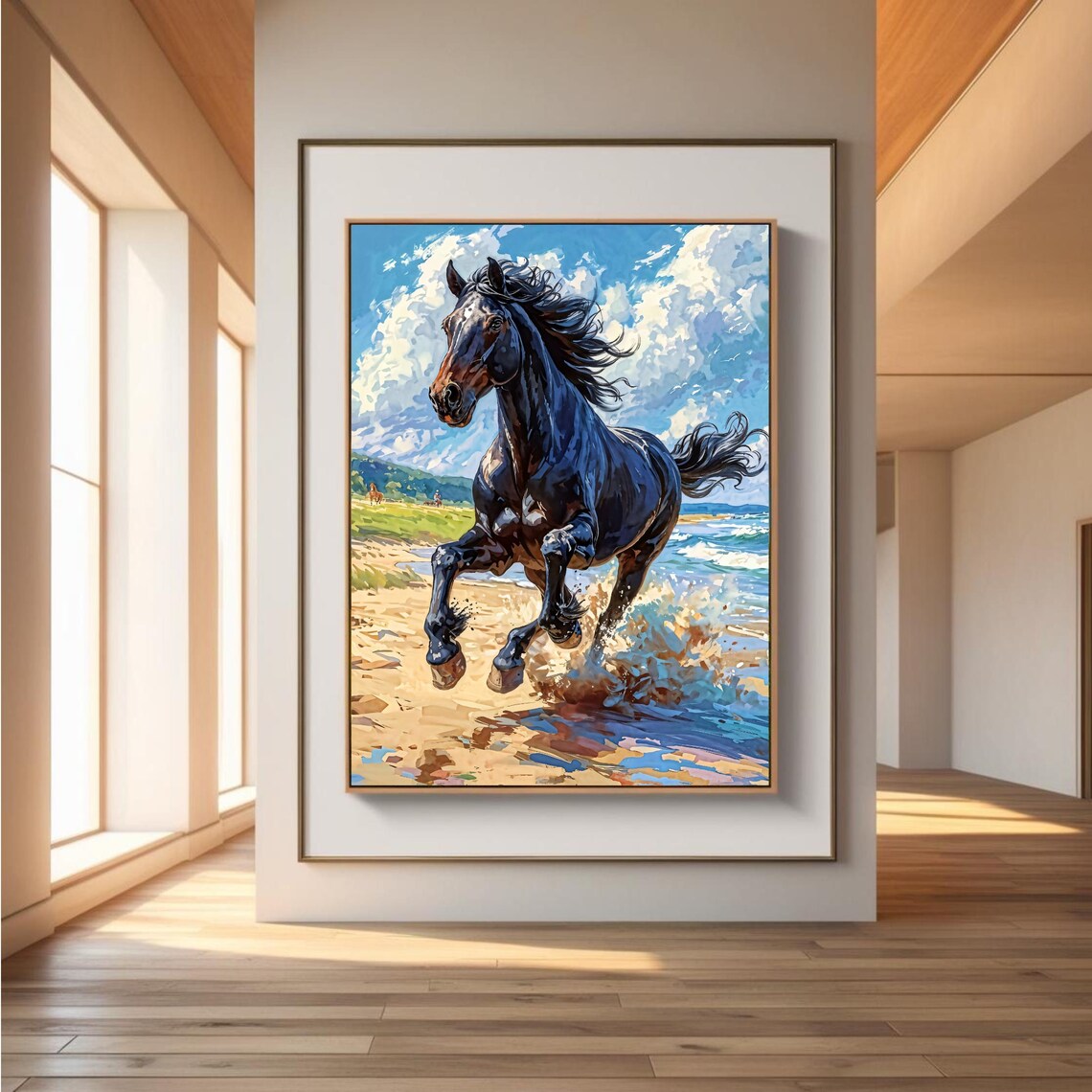 Black Stallion Running On Beach, Horse Art Print - Image 5