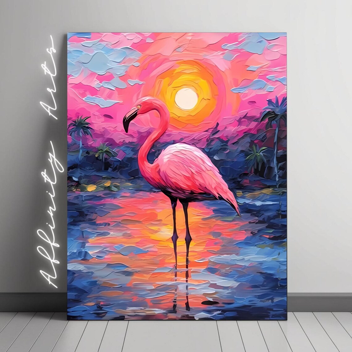 Flamingo Sunset Art Print, Tropical Boho Beach Art