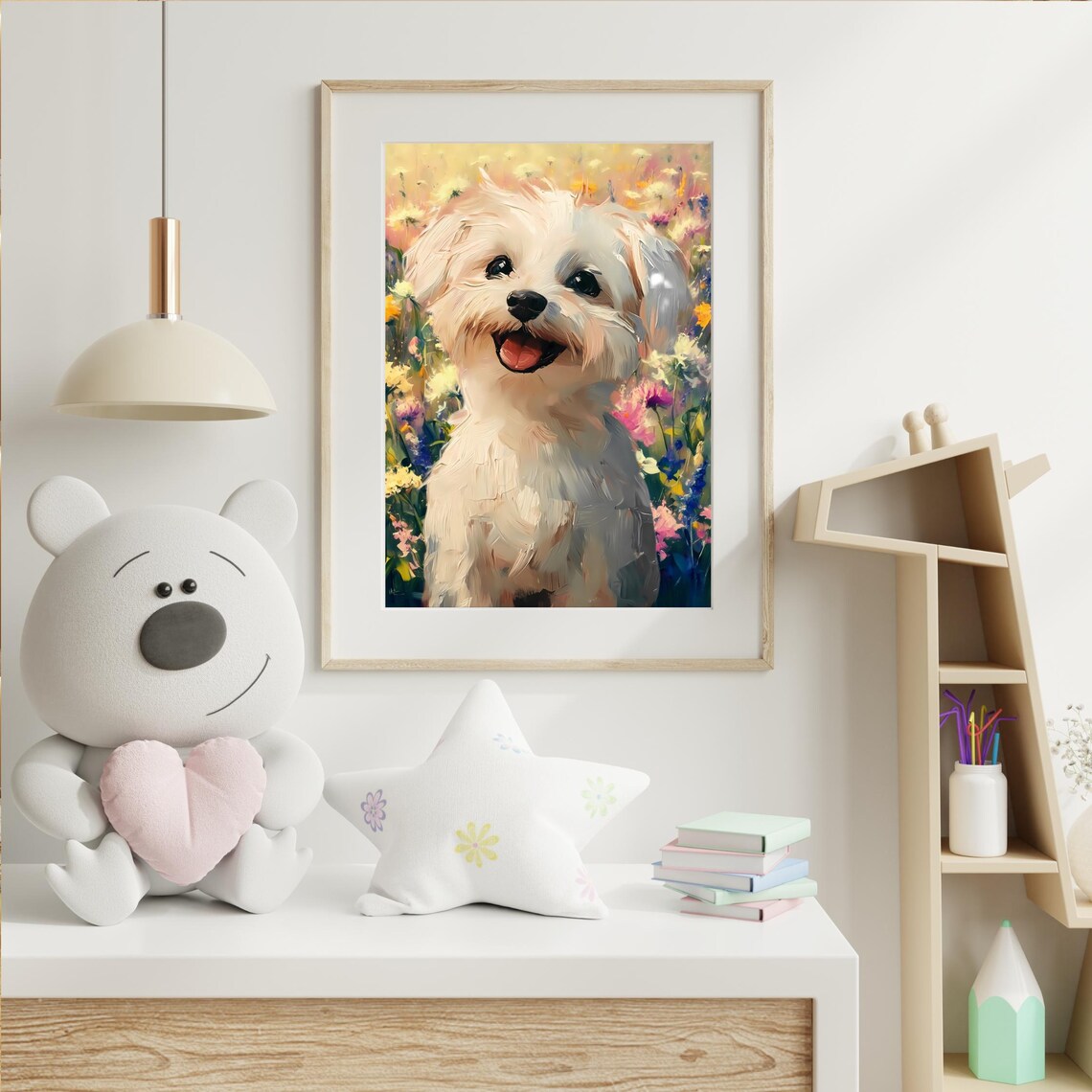 White Puppy Painting, Cute Dog Nursery Decor - Image 3