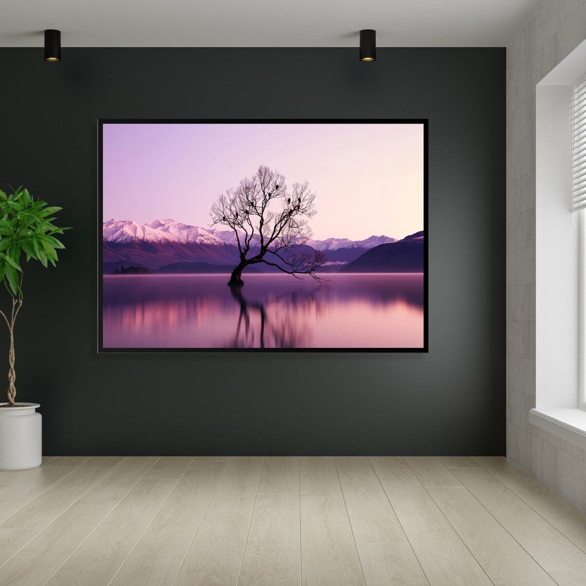 Serene Sunset Landscape With Lone Tree, Mountains - Image 6