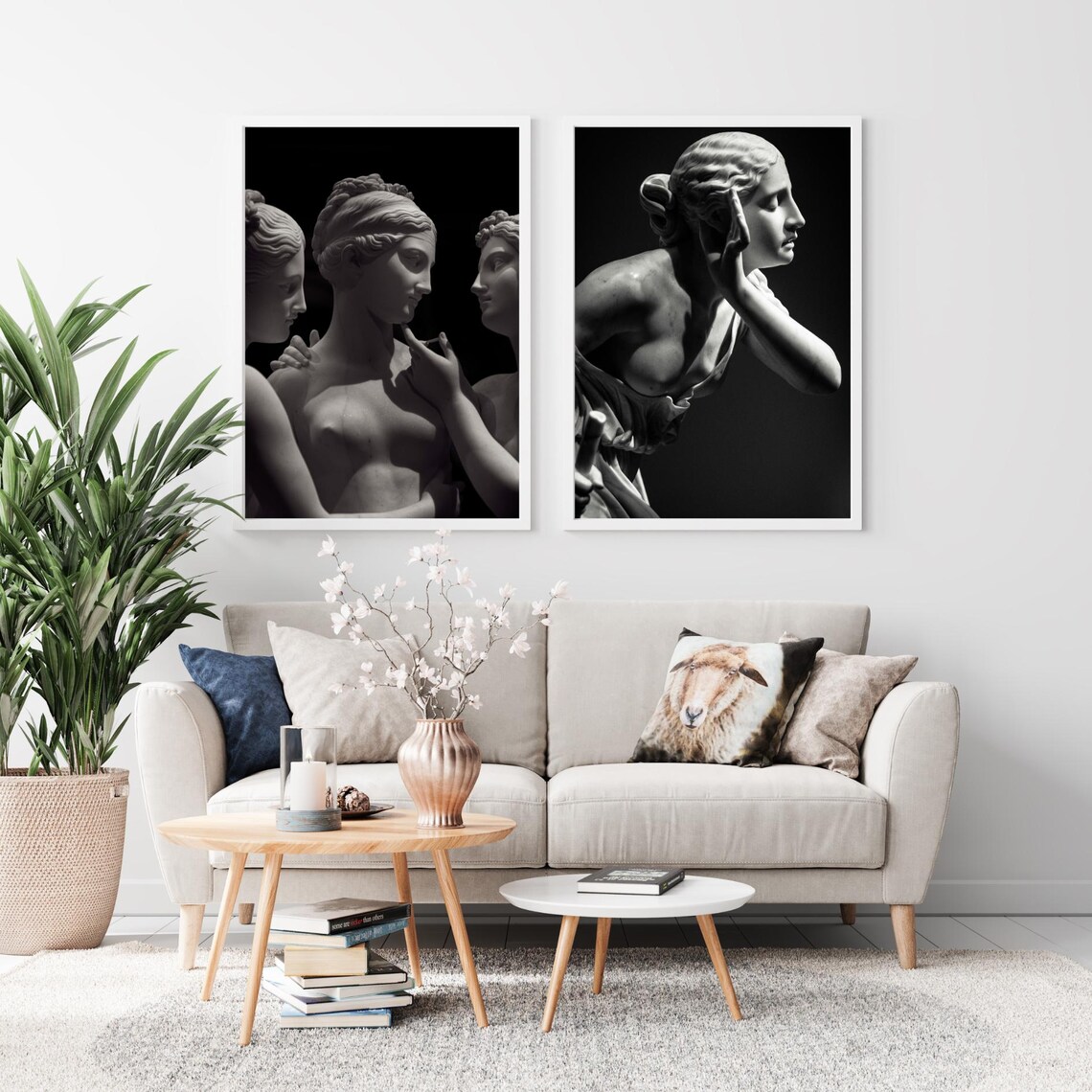Elegant Trio Of Marble Statues, Sculpture Art Print - Image 3