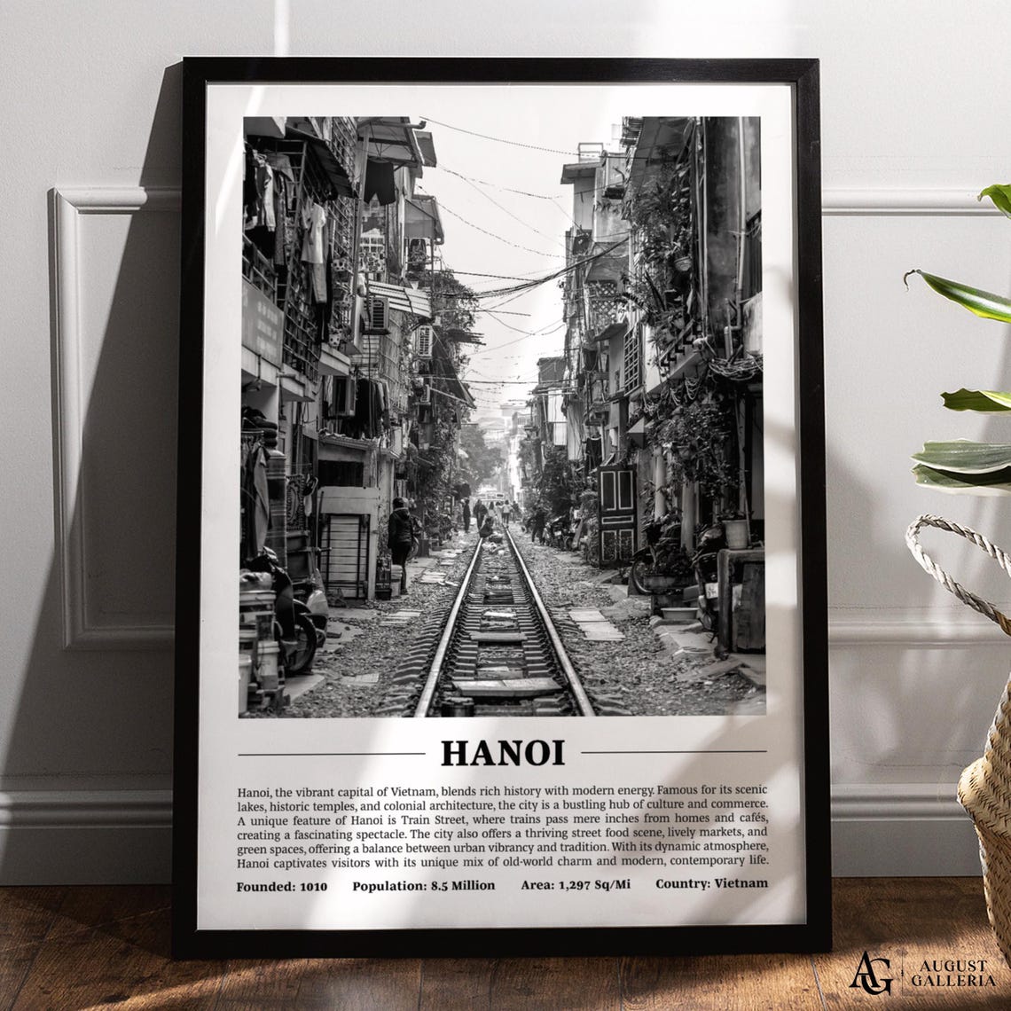 Hanoi Vietnam Black and White Train Street City Photography Poster