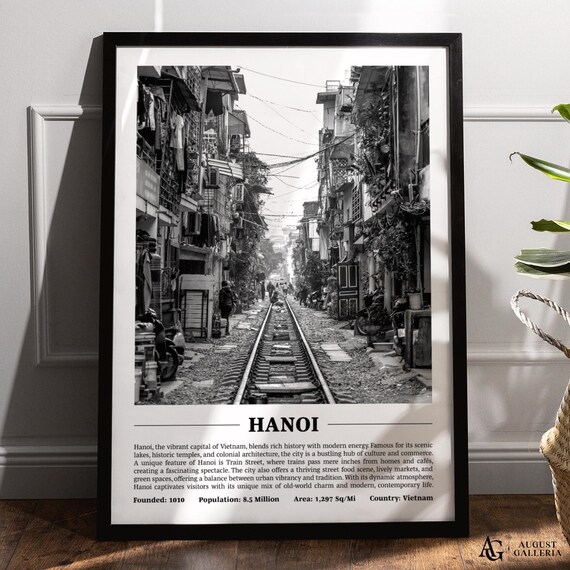 Hanoi Vietnam Black and White Train Street City Photography Poster