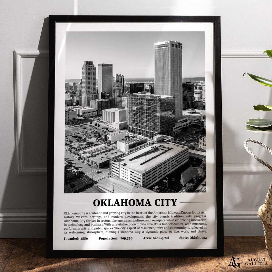 Oklahoma City Downtown Skyline Towers Black And White Aerial Poster