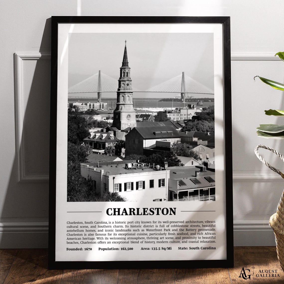 Charleston Black And White Skyline Travel Poster South Carolina