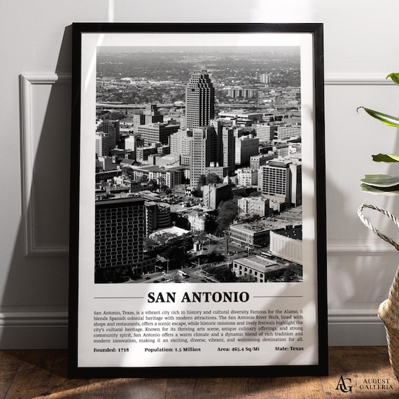 San Antonio Downtown Skyline Black and White Texas City Poster