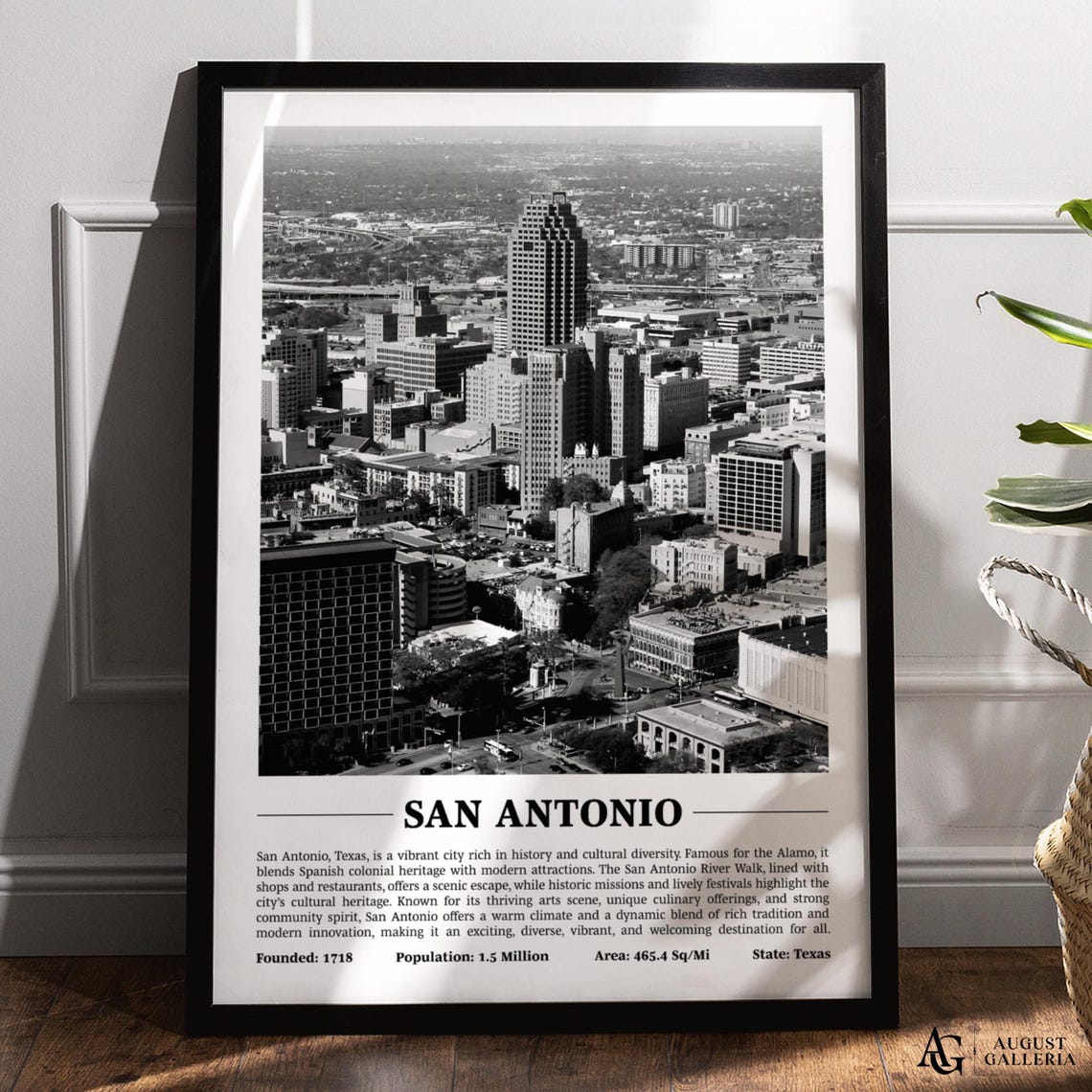 San Antonio Downtown Skyline Black and White Texas City Poster