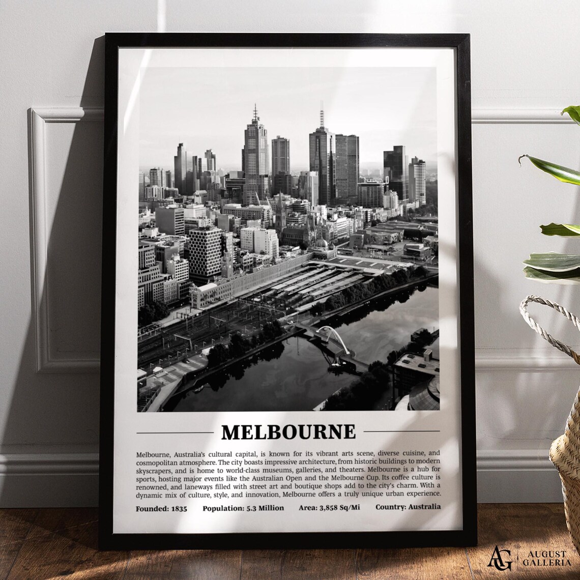Melbourne Australia Skyline Black White City Photography Poster