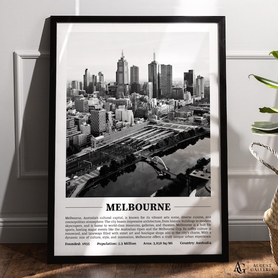 Melbourne Australia Skyline Black White City Photography Poster