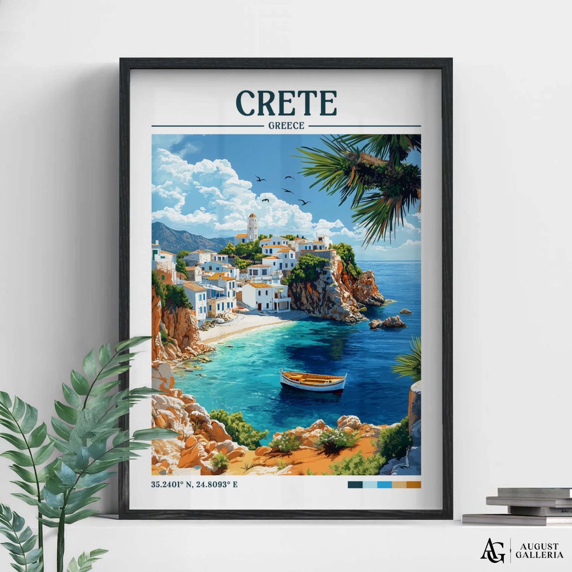 Crete Greece Retro Travel Print Wanderlust Posters Illustration Wall Art Framed Prints Canvas Poster