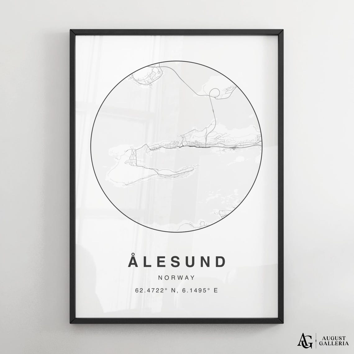 Ålesund Norway Minimalist Black White Street Map Circle Poster