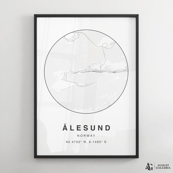 Ålesund Norway Minimalist Black White Street Map Circle Poster