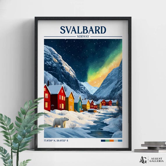 Svalbard Retro Travel Print Wall Art Framed Canvas Poster Illustration Wanderlust