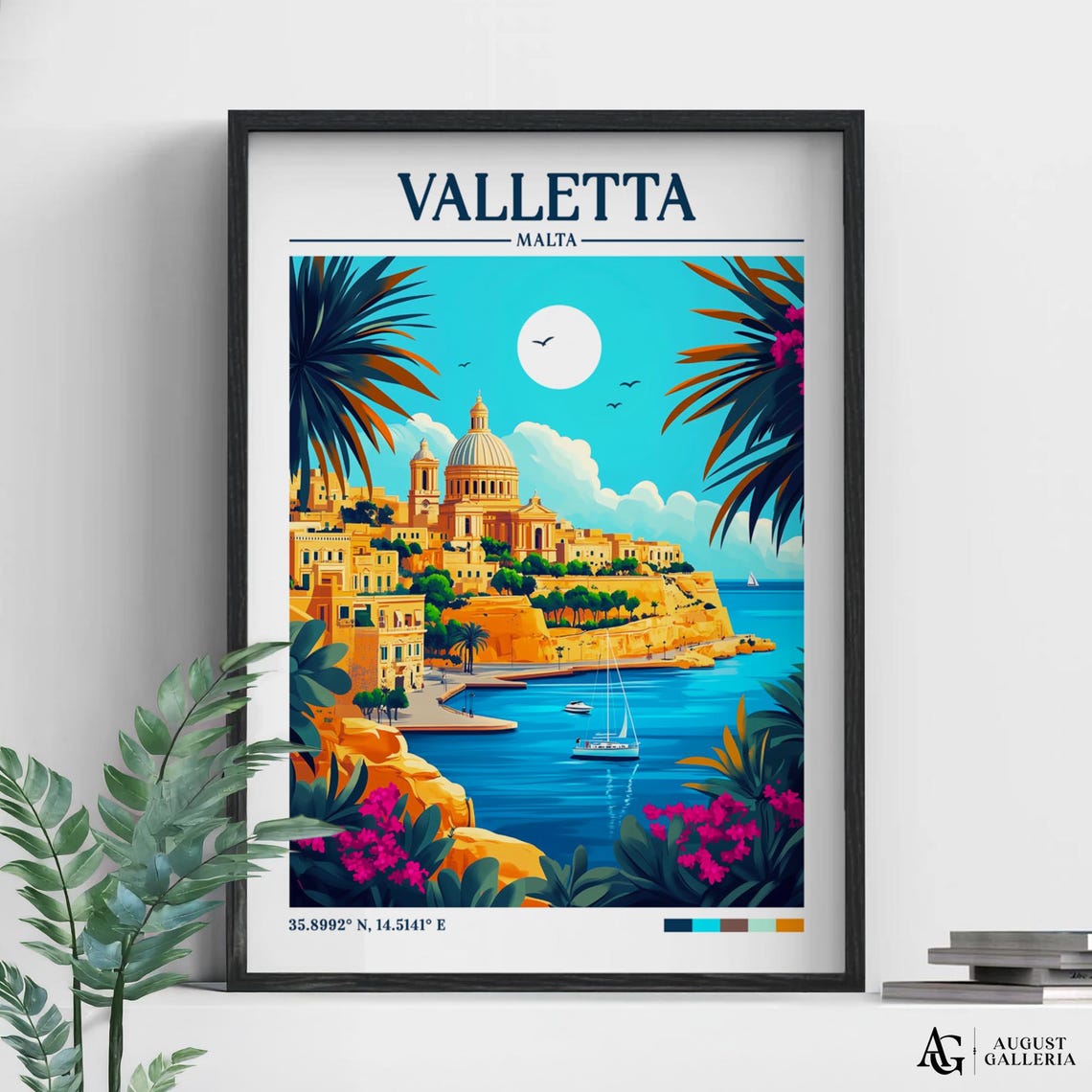 Valletta Malta Retro Travel Print Wall Art Framed Canvas Poster Illustration Wanderlust