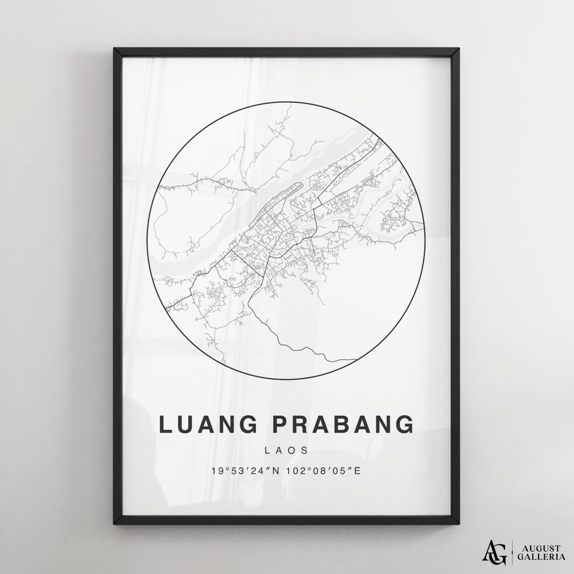 Luang Prabang Laos Minimalist City Street Map Black White Art Poster
