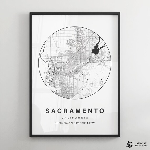Sacramento California Minimalist Black And White City Map Poster