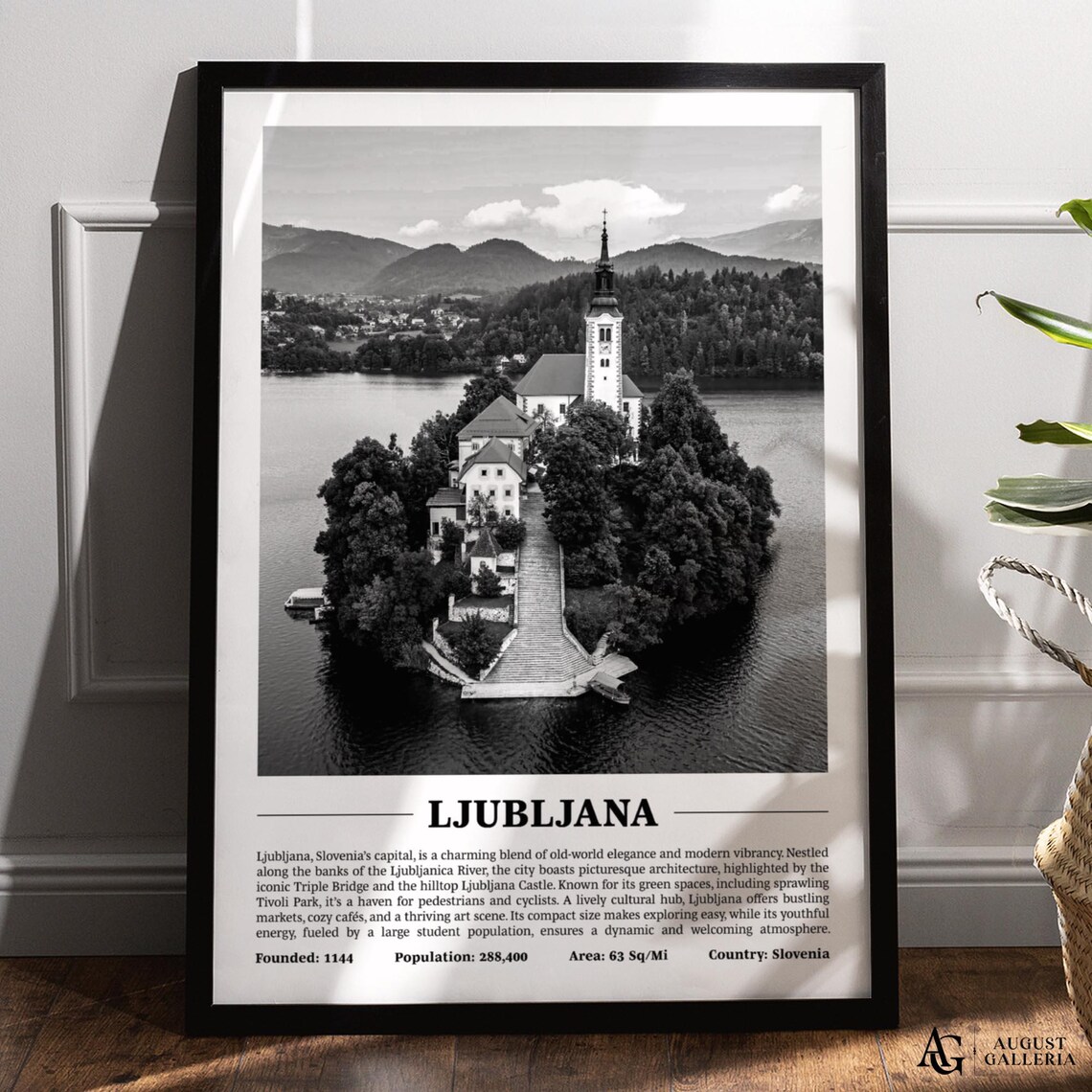 Ljubljana Slovenia Black and White Lake Bled Church Photo Poster
