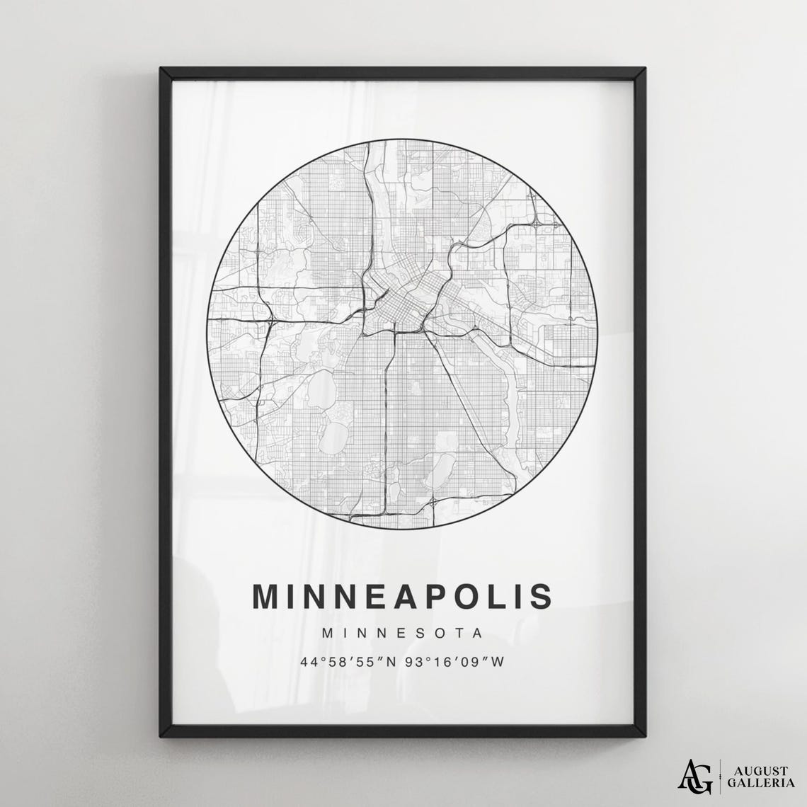 Minneapolis Minnesota Circular Map Black And White Minimalist Poster