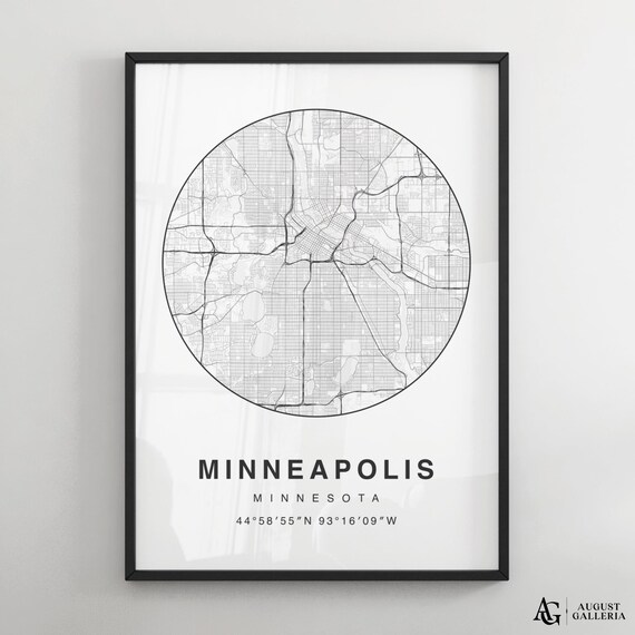 Minneapolis Minnesota Circular Map Black And White Minimalist Poster