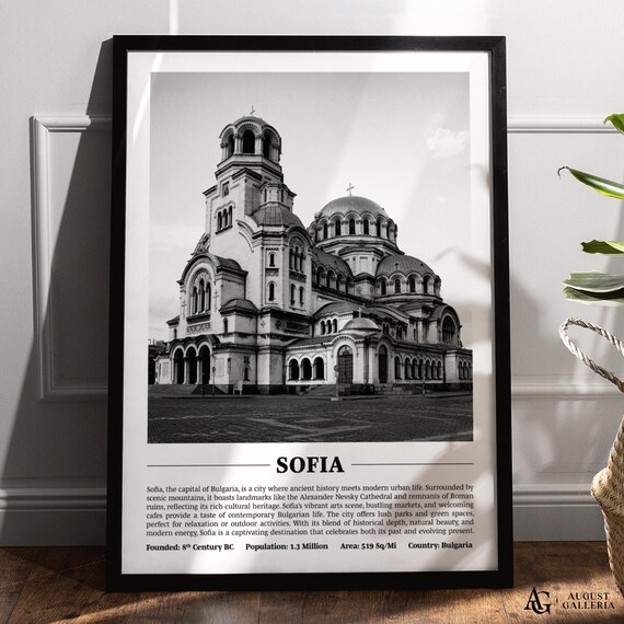 Sofia Bulgaria Alexander Nevsky Cathedral Black White Photo Poster