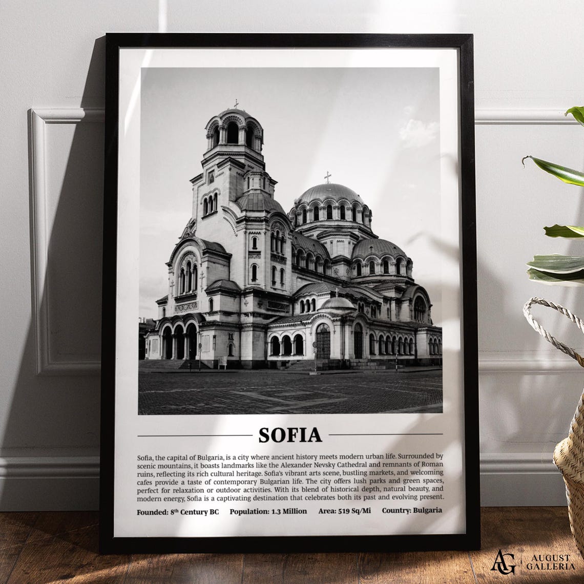 Sofia Bulgaria Alexander Nevsky Cathedral Black White Photo Poster