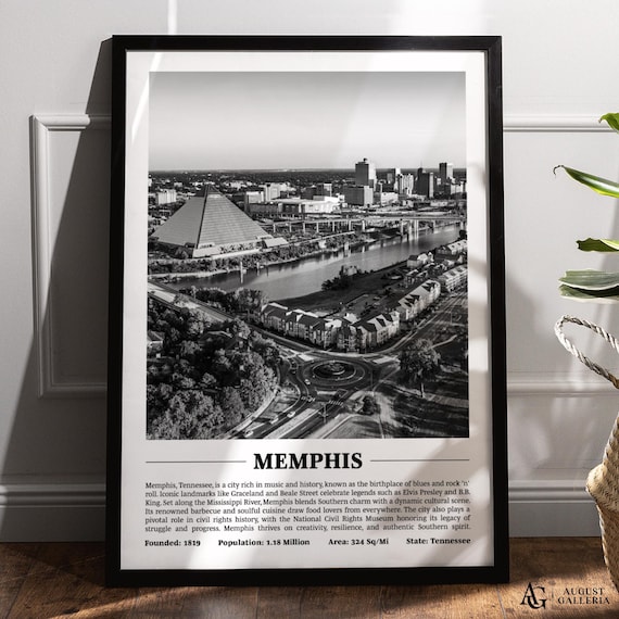 Memphis Black and White Mississippi River Skyline Travel Poster