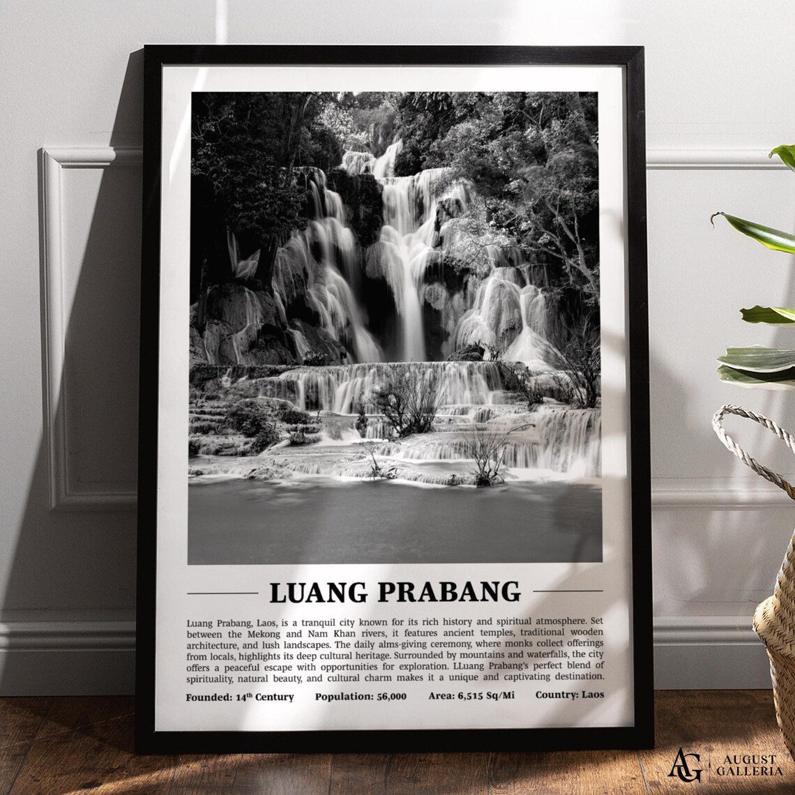 Luang Prabang Laos Black and White Kuang Si Waterfall Photo Poster