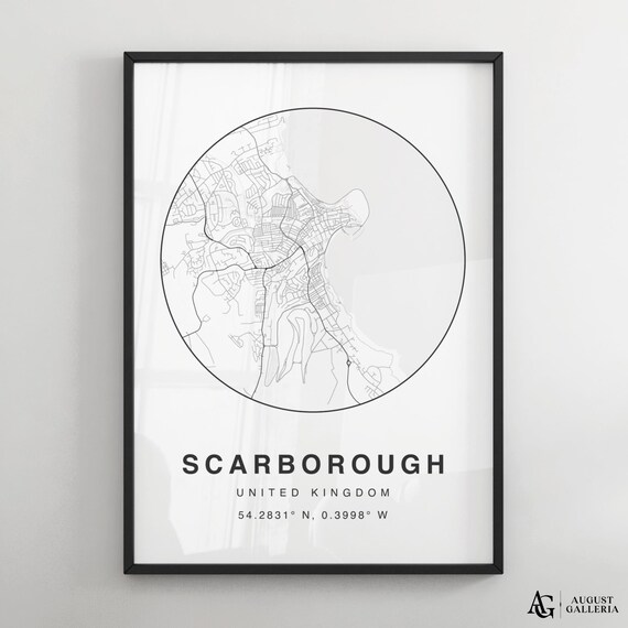 Scarborough United Kingdom Circular Minimalist Coastal Map Poster