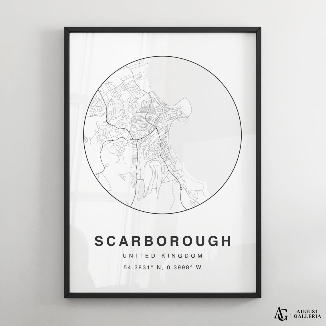 Scarborough United Kingdom Circular Minimalist Coastal Map Poster