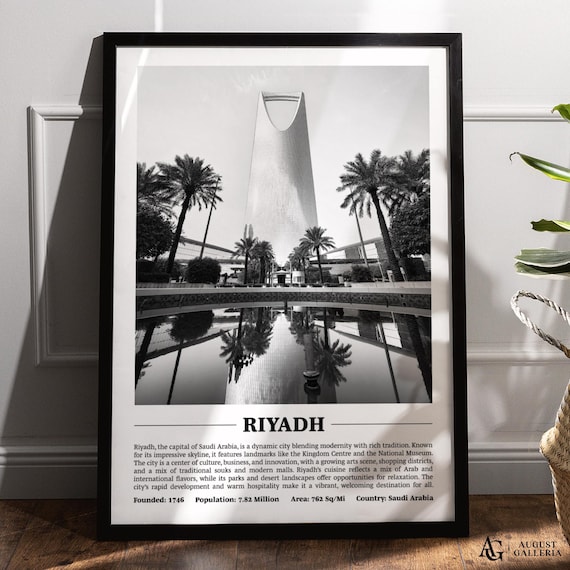 Riyadh Kingdom Centre Tower Black and White Skyline City Poster