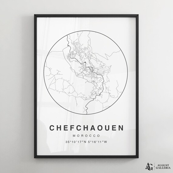 Chefchaouen Morocco Black White Circular City Street Map Poster