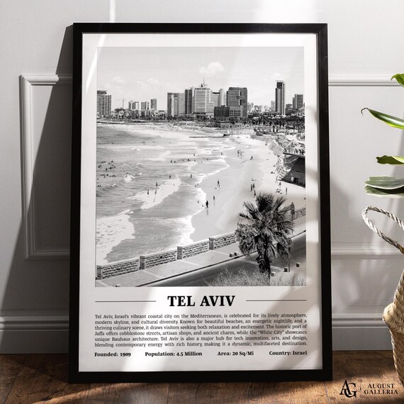 Tel Aviv Mediterranean Beach Black and White Israel Coastal Poster