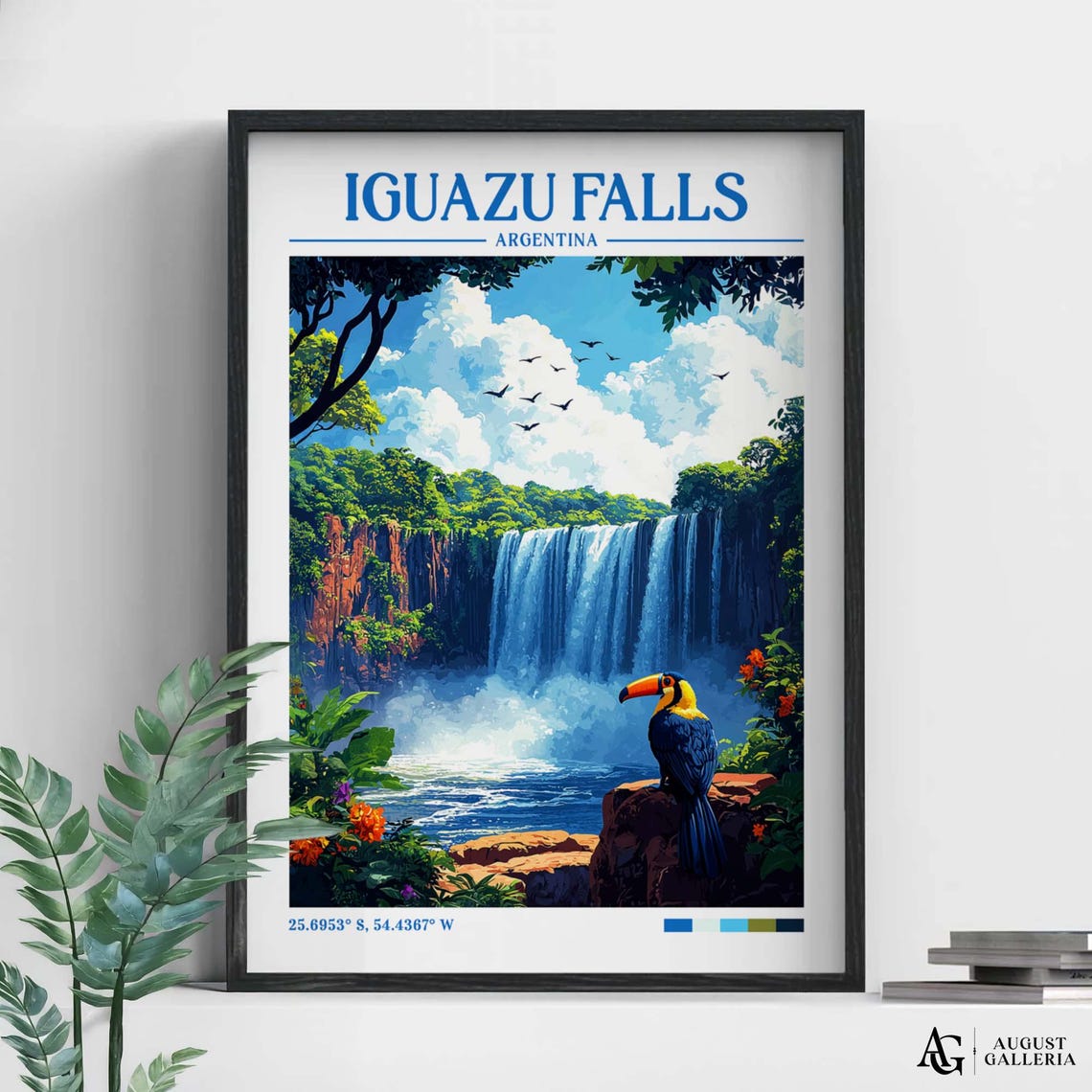 Iguazu Falls Retro Travel Print Wanderlust Posters Illustration Wall Art Framed Prints Canvas Poster