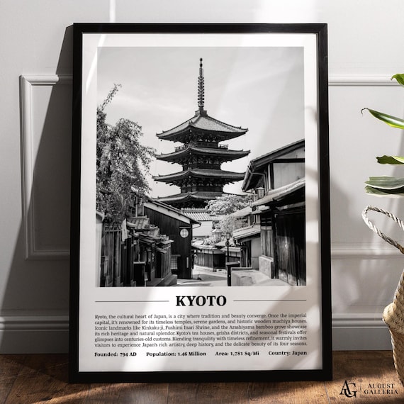 Kyoto Black and White Yasaka Pagoda Street Scene Photo Poster