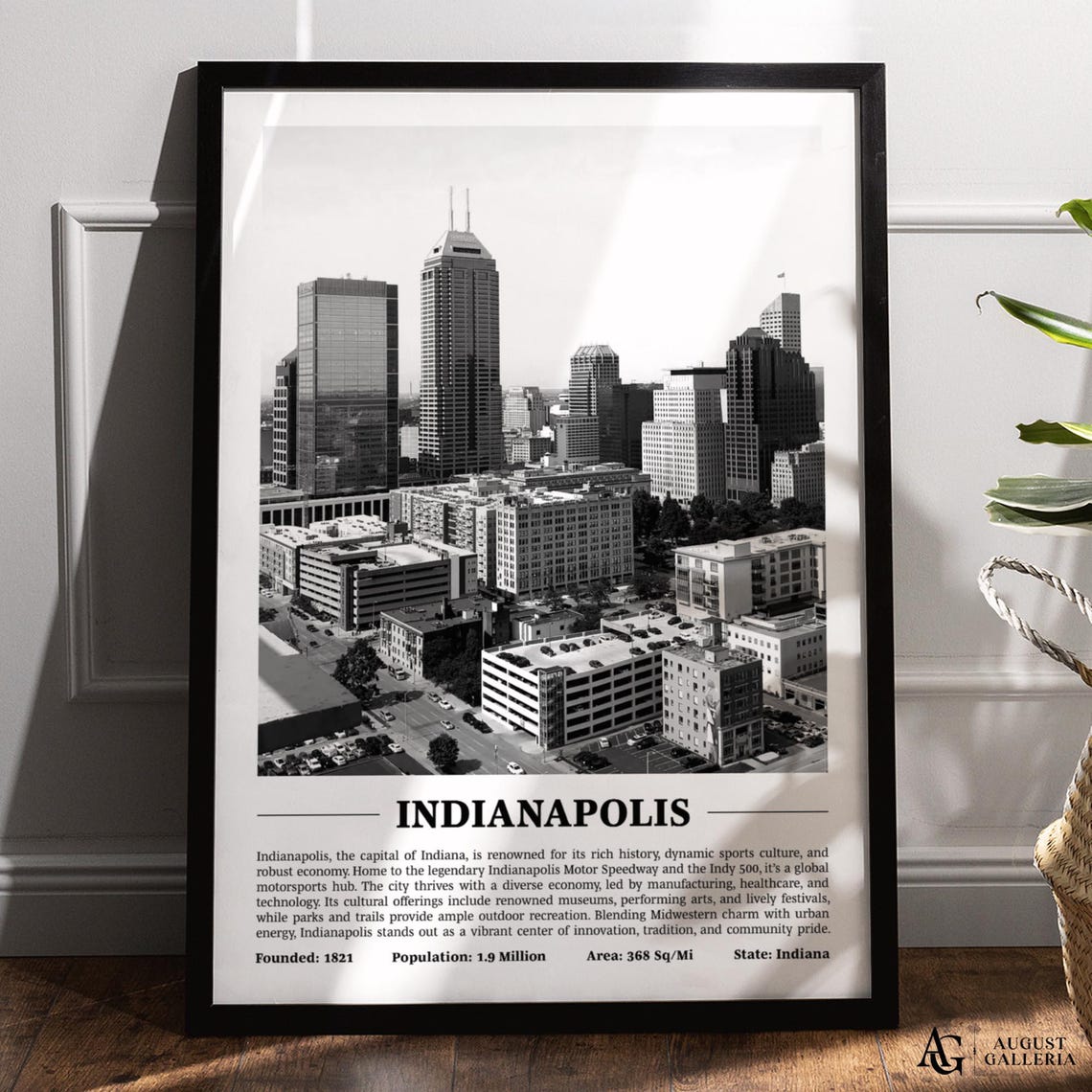 Indianapolis Indiana Black and White Downtown Skyline Poster