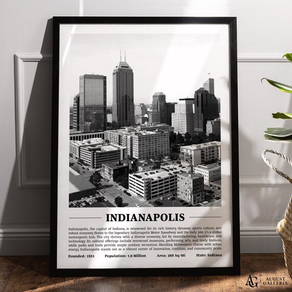 Indianapolis Indiana Black and White Downtown Skyline Poster